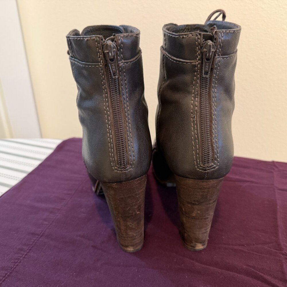 Vera Wang Lavender Stacked High Heel Boots - Lace Up "Combat / Moto Style" - Picture 4 of 11